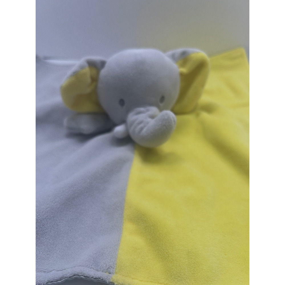 Elephant Security Blanket Gray Yellow Hugs Embroidered Plush Lovey Baby Toy